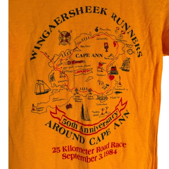 Vintage 1984 Wingaersheek Gloucester MA Road Race Single Tshirt Gold Men's Small - Picture 2 of 4